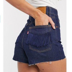 Levi's Size 25‎ No Mans Land Ribcage Denim Shorts Fringe Pockets